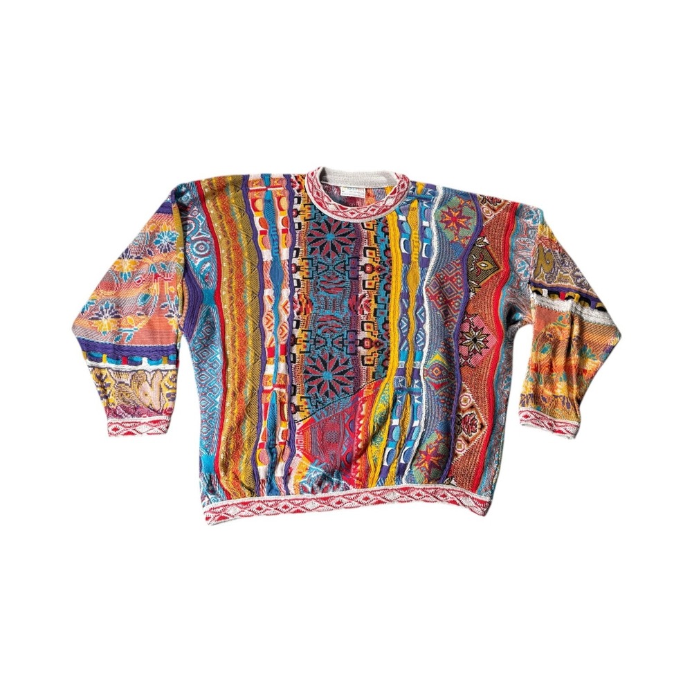 Vintage Coogi Sweater Adult Medium Colorful Flowers Sun Rare 3D Pullover 90s